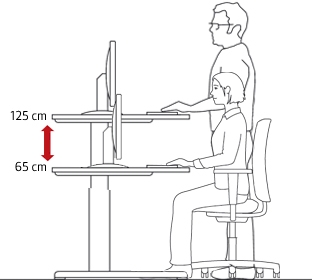 An adjustment range of at least 65 cm to 125 cm is recommended.