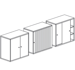 System concept: hinged doors, transverse roller shutters and sliding doors