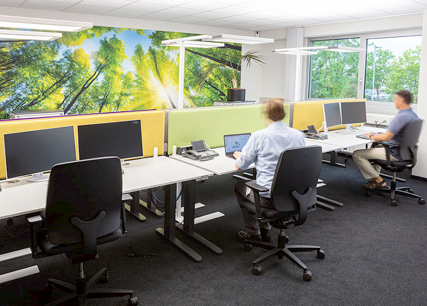 An open-plan office concept at the DATEV training centre