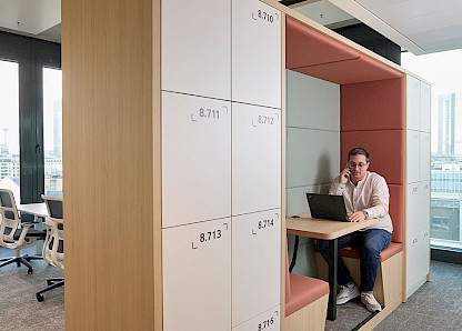 Lockers with seating.