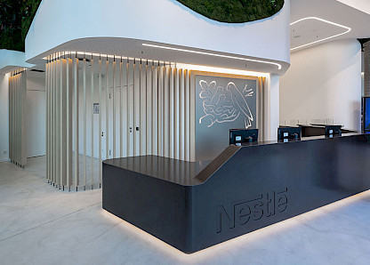 The welcome area at Nestlé Germany greets visitors.