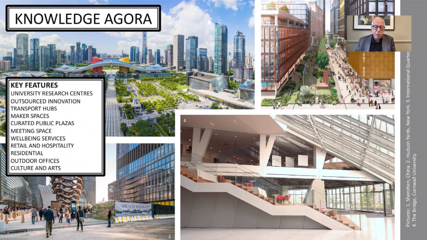 Auf der Knowledge Agora wird das Büro zum Teil eines Ganzen aus öffentlicher Versorgung, Handel, Universitäten ...