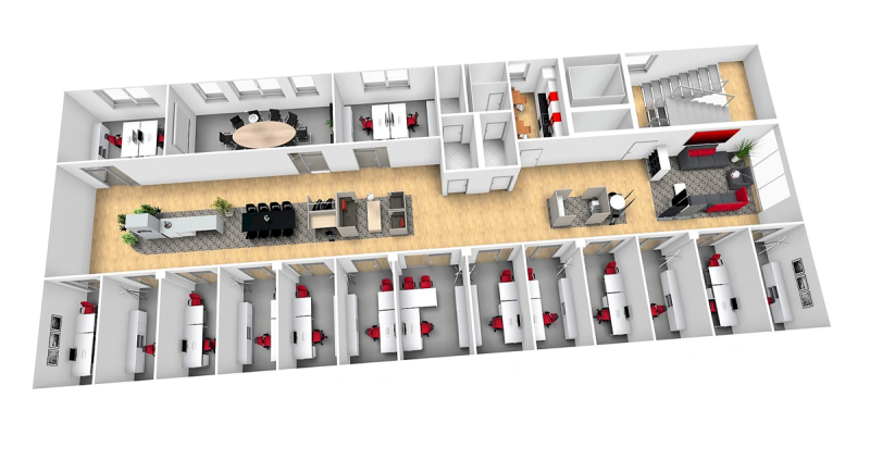 Example: Combi-office with single and two-person workstations