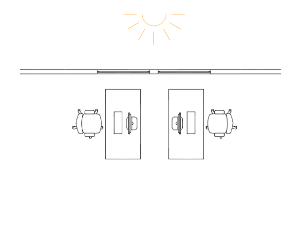 To avoid glare, always choose a line of sight parallel to the window front.
