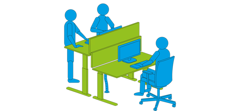 Sitting, standing and talking with colleagues – the desk takes on many functions during the working day
