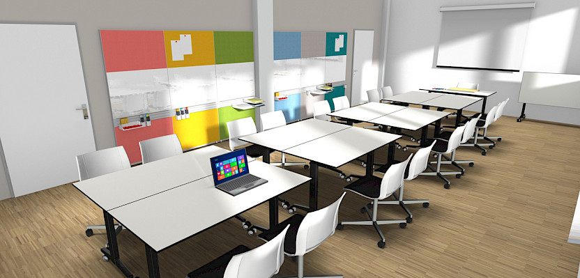 Flexible furnishings allow easy adaptation to different forms of project work.