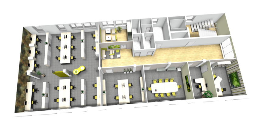Floor plan featuring one group office, various cellular offices and a meeting room