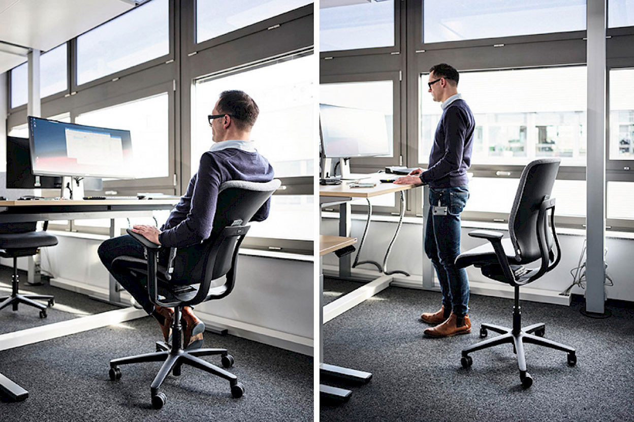 die durch passende 3D-bewegliche Bürostühle mit 180 mm Verstellhub gefördert wird.